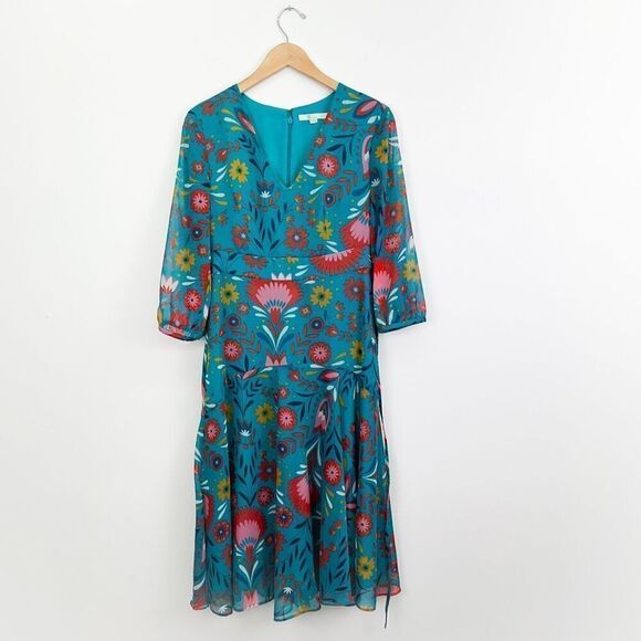 Boden Woman’s Teal Isabelle Feminine Multicolored Red Floral Midi Dress - Picture 2 of 13